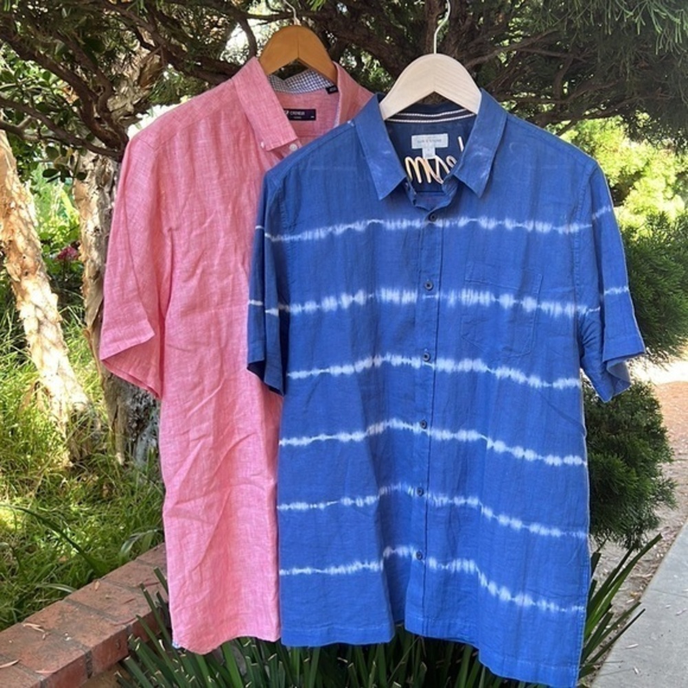 *Bundle Sun+Stone x Cremieux linen casual button‎ down shirt sleeve shirts men L